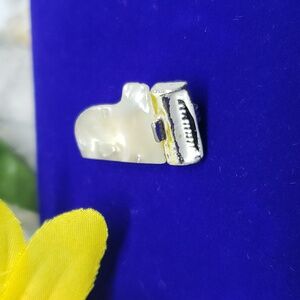 Vintage tiny mother of pearl grand piano pin silver